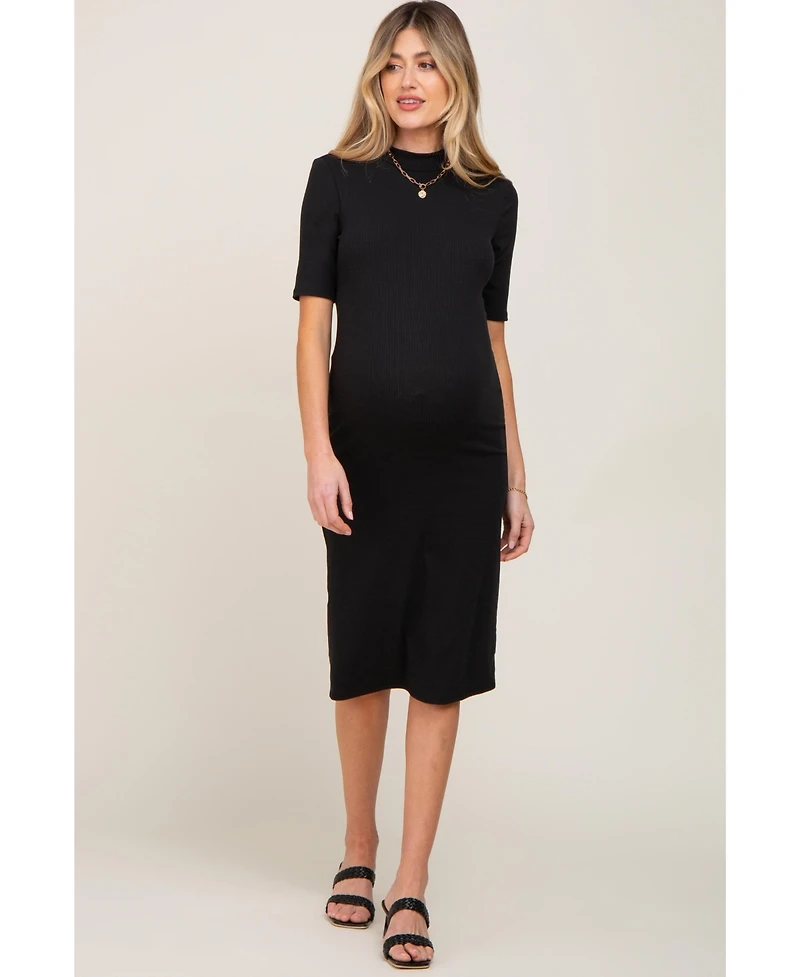Pinkblush Maternity Ribbed Mock Neck Midi Dress