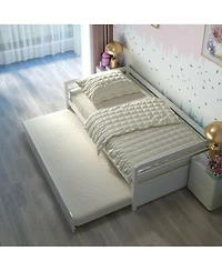 Sugift Twin Size Wooden Slat Trundle Platform