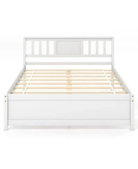 Sugift Wooden Platform Bed with Headboard and Wood Slat Support