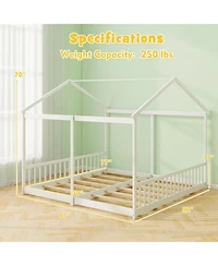 Sugift Double Floor Bed for Twins House Beds with Safety Guardrails for 2 Kids