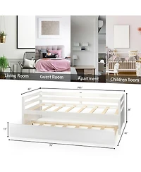 Sugift Twin Size Wooden Slat Trundle Platform