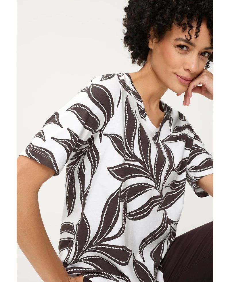 Olsen Women's Dotted Leaf Print T-Shirt