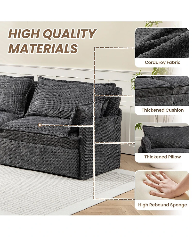 Streamdale Furniture 3-in-1 Corduroy Sofa Bed with Storage and Charging