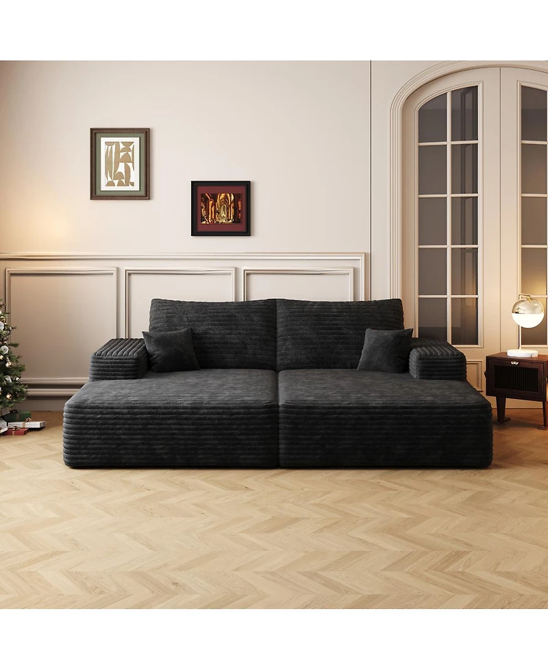 Streamdale Furniture 74.8" Modern Sofa Bed with Lounger, Plush Corduroy.