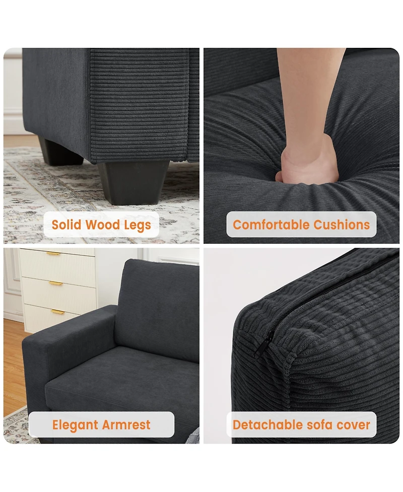 Comfy Couch for Living Room, 83-inch Corduroy Sofa with Removable Cover, 3 Seater Modern Deep Seats Bedroom Apartment Home Office,