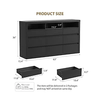 gaomon 9 Drawer Modern Wooden Dresser with 3 Open Shelves, Handleless Storage Chest for Bedroom Living Room