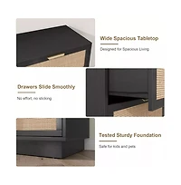 gaomon Rattan 6 Drawer Dresser with Metal Handles, 47" Wide Double Storage Chest for Bedroom Home Office