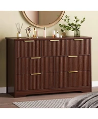 gaomon Fluted 7 Drawer Dresser for Bedroom, 47.24" Wide Modern Wood Chest with Metal Handles Storage Cabinet Tv Stand