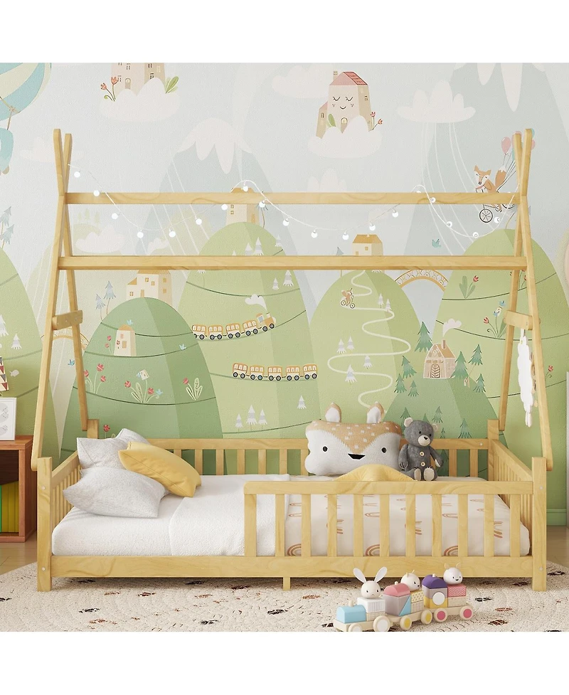 Streamdale Furniture House Bed with Light, Fence, and Roof