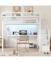 Streamdale Furniture Loft Bed with Desk, Stairs, Charging Station