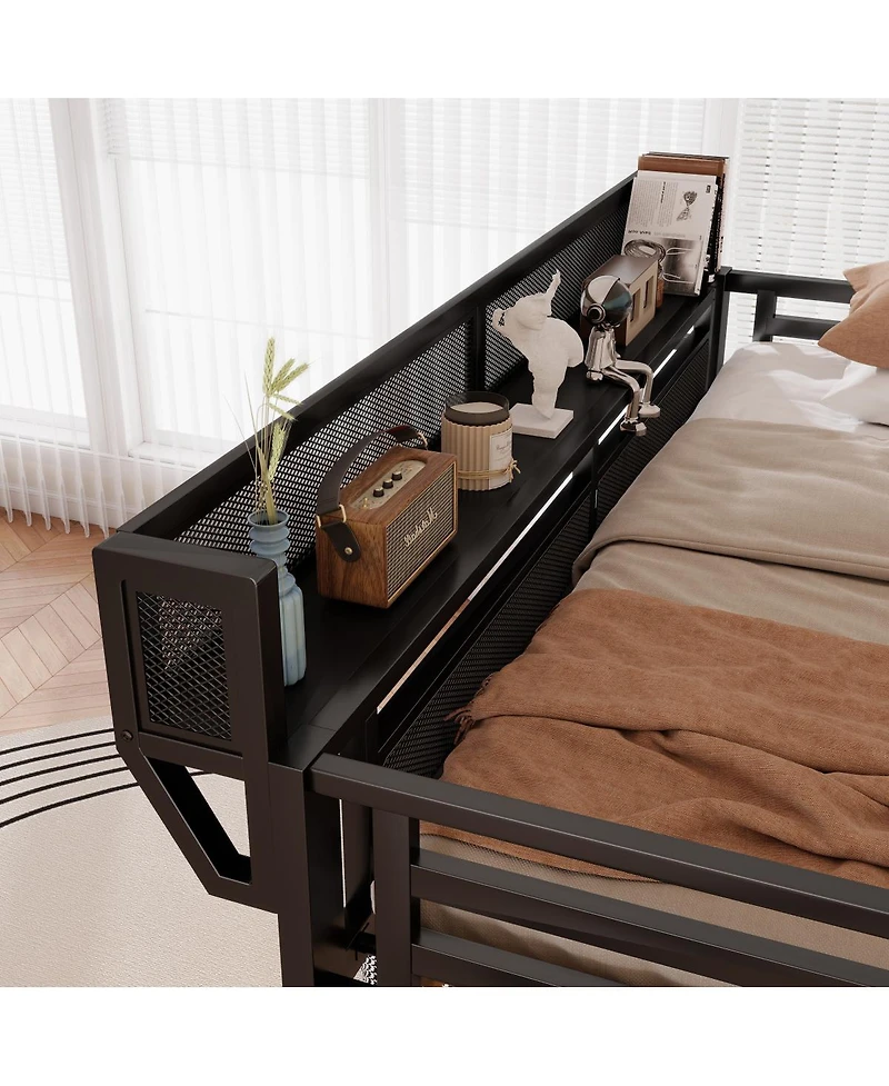 Streamdale Furniture Metal Full Loft Bed with Stairs, Light and Storage