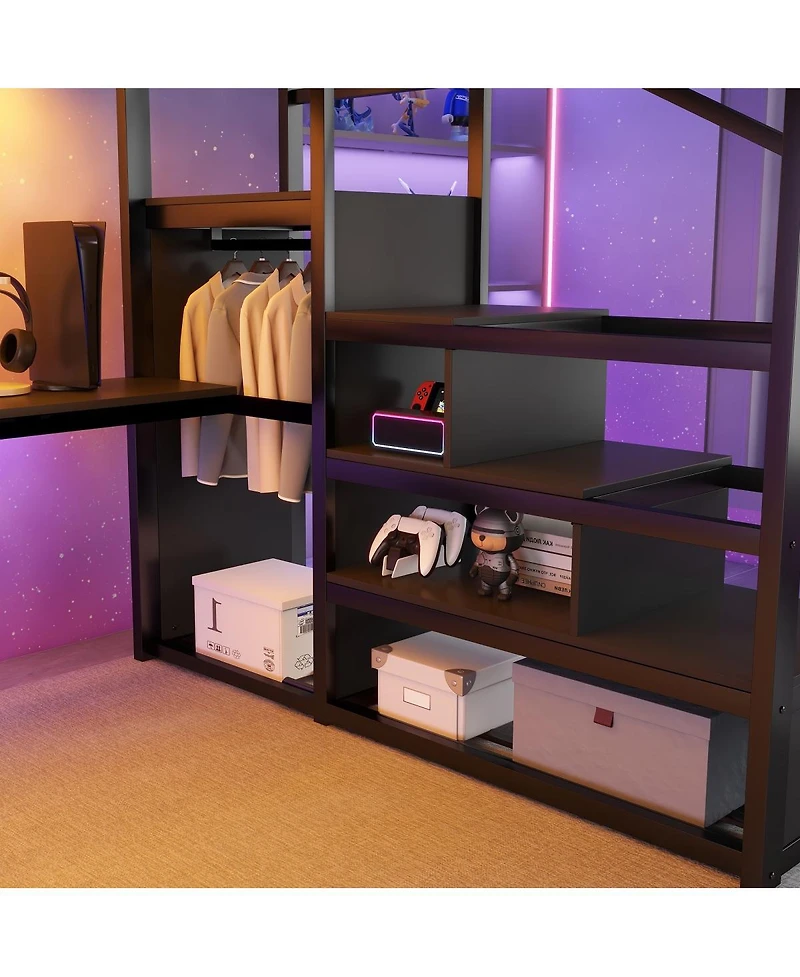 Streamdale Furniture Loft Bed with Desk, Stairs, Charging Station