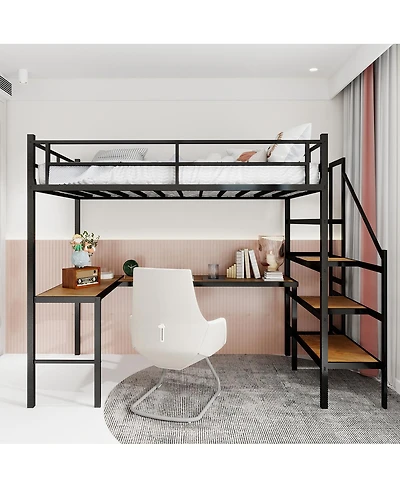 Streamdale Furniture L-Shaped Loft Bed With Stairs, Desk and Storage