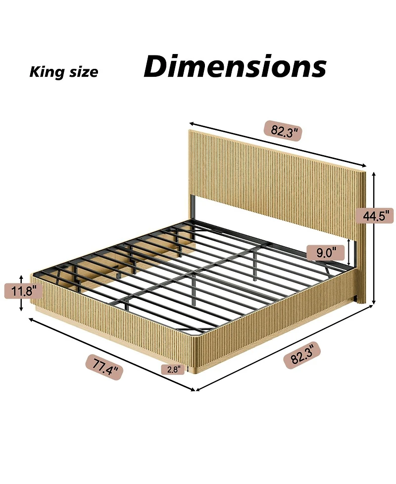 Streamdale Furniture Led Bed Frame, Modern Wood, Curved Lines