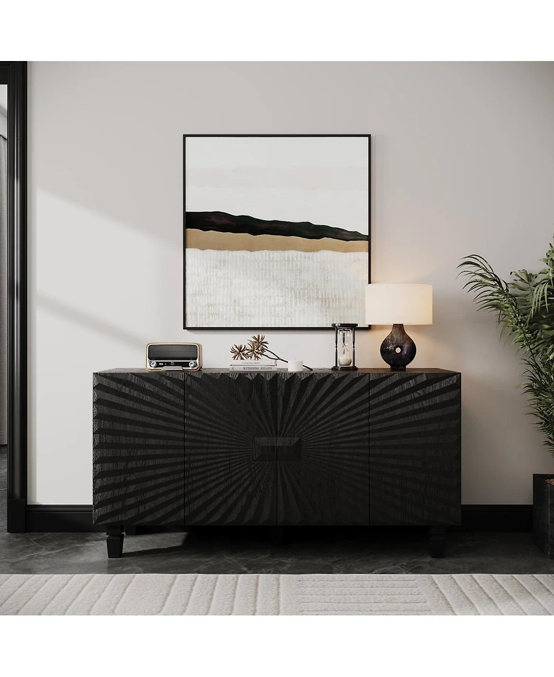 Streamdale Furniture Modern 59" Buffet Sideboard with 4 Sunburst Doors