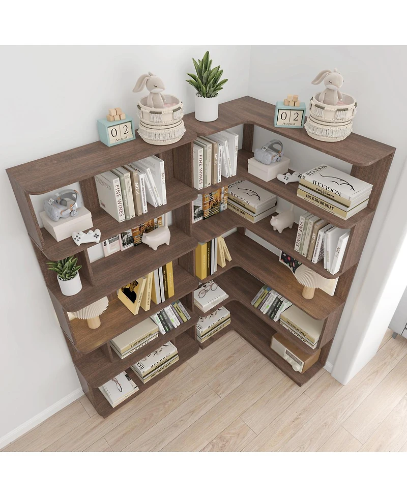 Streamdale Furniture Space-Saving Corner Bookshelf and Bookcase Set