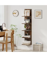 Slickblue 5 Tier Wall Shelf Unit with Wood Grain for Home Storage