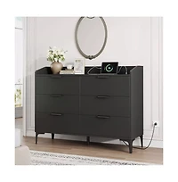 gaomon 6 Drawer Dresser with Power Outlets and Usb Ports Wide Modern Wooden Storage Chest for Bedroom
