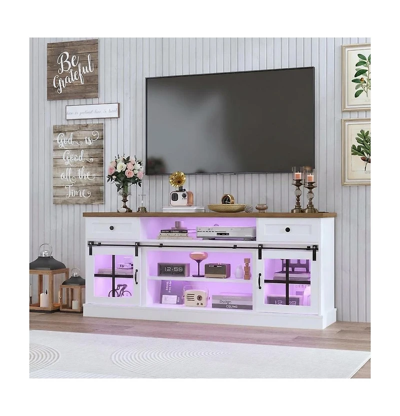 gaomon Farmhouse Tv Stand for TVs, Entertainment Center with Barn Doors, Drawers, Shelves and Power Outlets