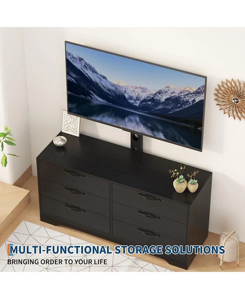 gaomon 47.2 Tv Stand with Mount for Tvs , Media Console with 6 Drawers and Adjustable TV Bracket