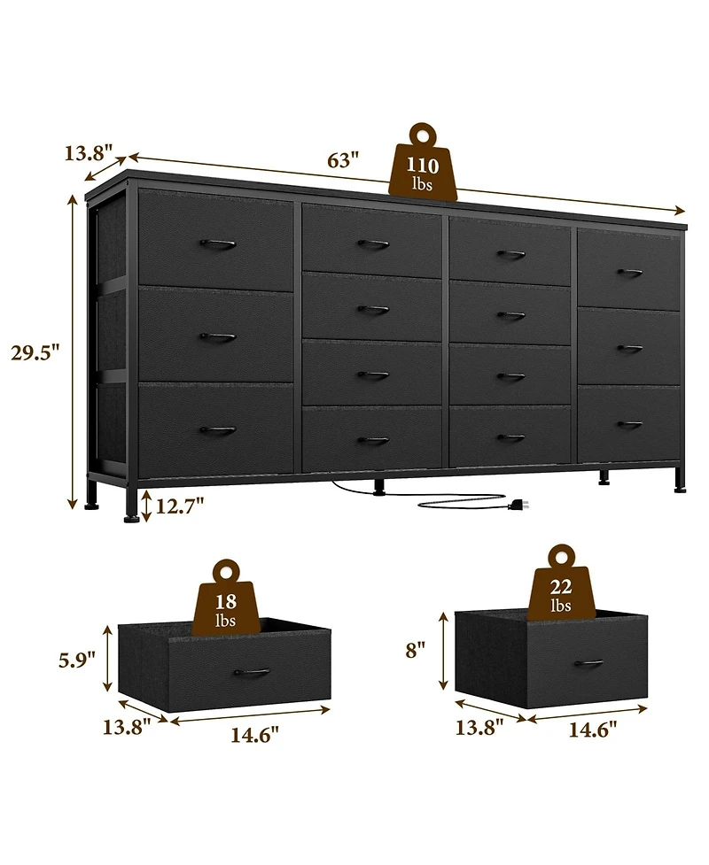 gaomon 63" Dresser Tv Stand with 14 Drawers for 55-75" TVs, Entertainment Center Storage and Wooden Top