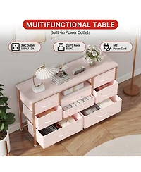 gaomon Tv Stand Dresser with 8 Fabric Drawers, Rgb Led Lights and Power Outlets, Wood-Top Console for TVs up to 55