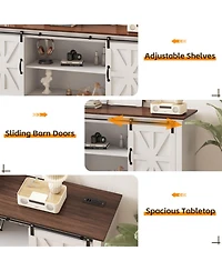 gaomon 66" Farmhouse Tv Stand for TVs up to 75", Media Console with Sliding Barn Doors, Adjustable Shelf and Charging Station
