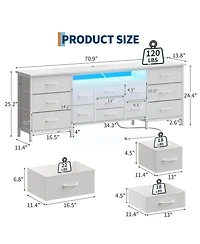 gaomon Dresser Tv Stand with 13 Fabric Drawers for TVs, Entertainment Center with Led Lights and Power Outlets