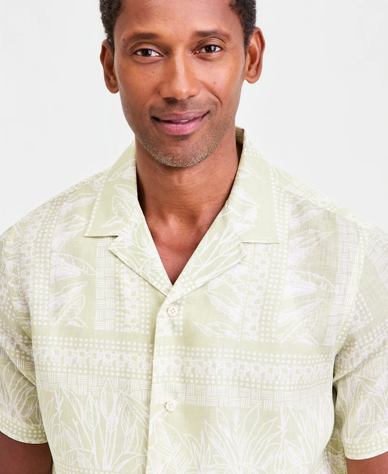 Club Room Men's Tropical Row Camp Collar Linen Short Sleeve Shirt, Macy's Exclusive - Print