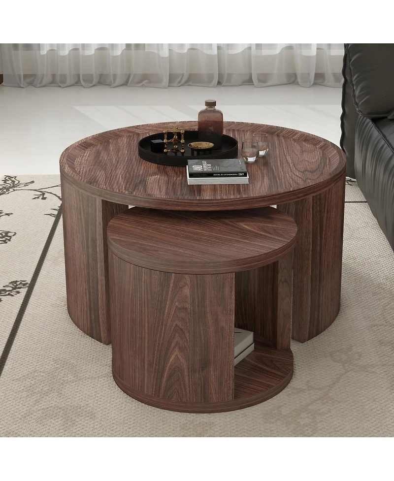 Streamdale Furniture Natural Wood Nesting Coffee Table Set