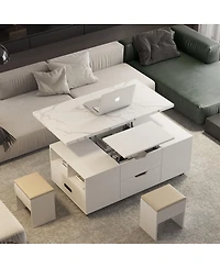Streamdale Furniture Lift-Up Coffee Table with 2 Stools, Storage, Folding Dining