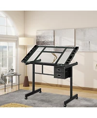 Streamdale Furniture Adjustable Art Desk With 2 Drawers and 4 Wheels
