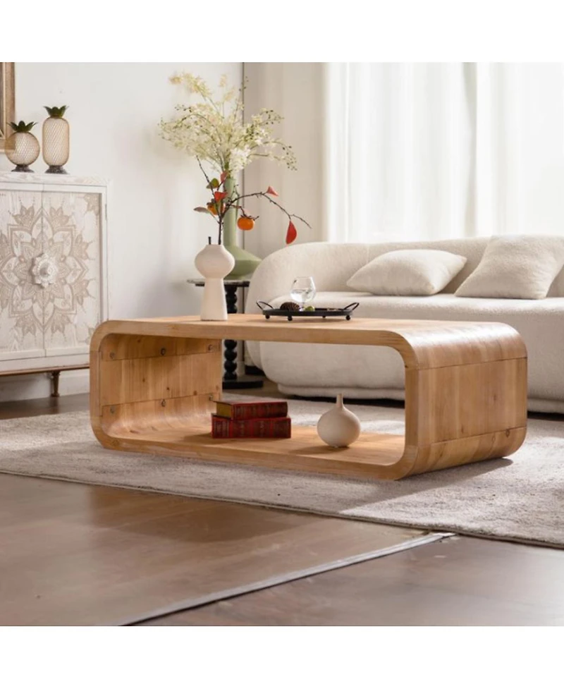 Streamdale Furniture Curved Light Wood Coffee Table with Open Storage