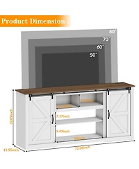 gaomon 70" Farmhouse Tv Stand for TVs up to 80", Entertainment Center with Sliding Barn Doors, Shelves and Charging Ports