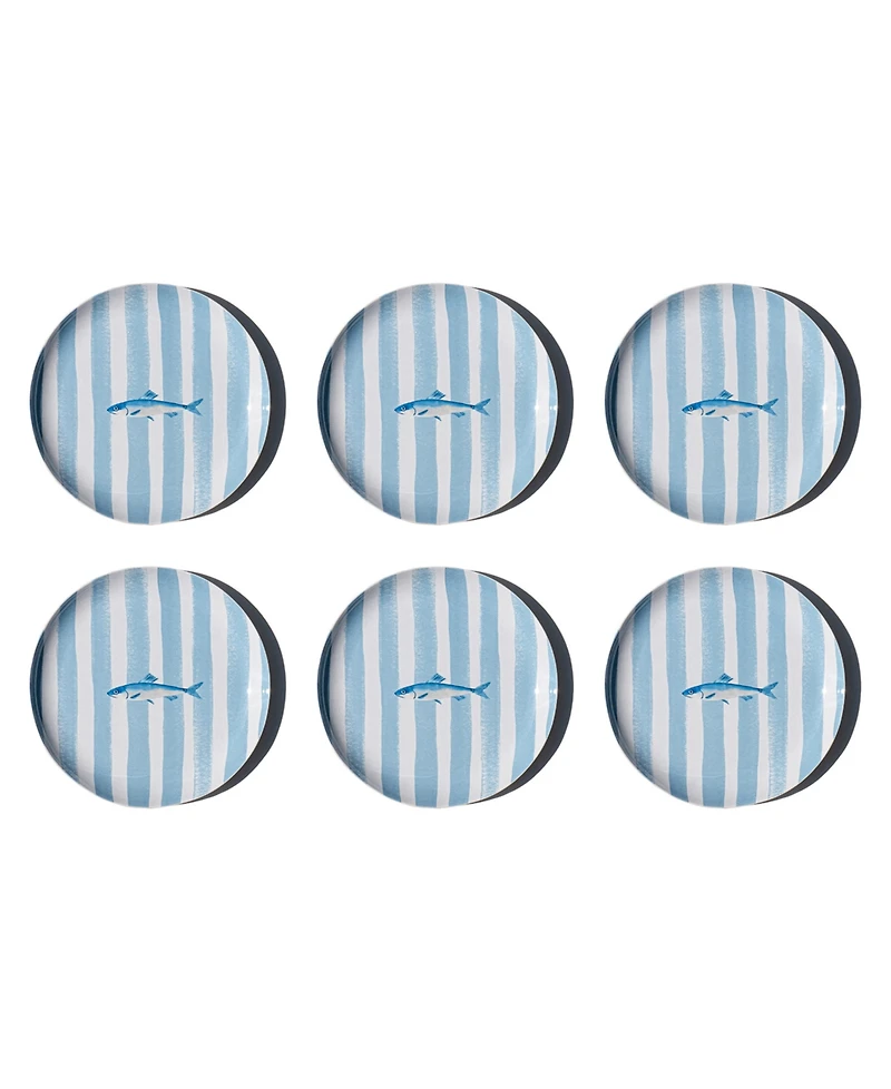 Abode Homewares Sardinia NewWave Melamine Stripe Salad Plates, Set of 6