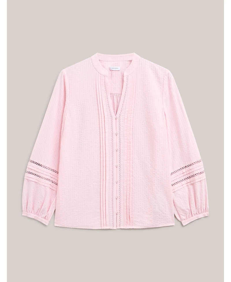 Hobbs London Women's Lucilla Pintuck Mandarin Collar Blouse