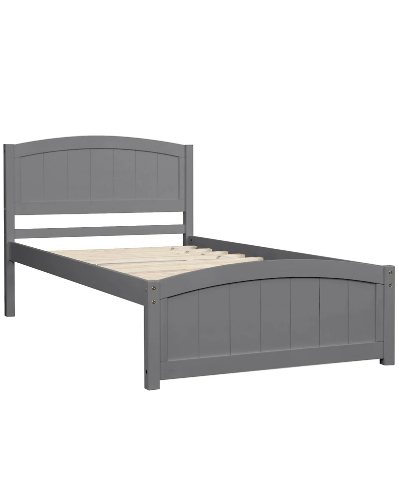 Rainsken Twin Size Bed Frame, Wood Platform Bed with Headboard, Footboard and Wood Slat Support for Bedroom
