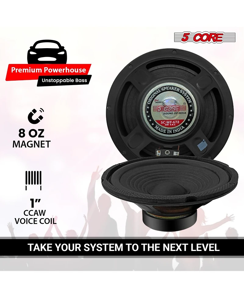 5 Core 6.5 Inch Subwoofer 300W Car Audio Sub Woofer 4 Ohm Deep Bass Replacement Loud Speaker