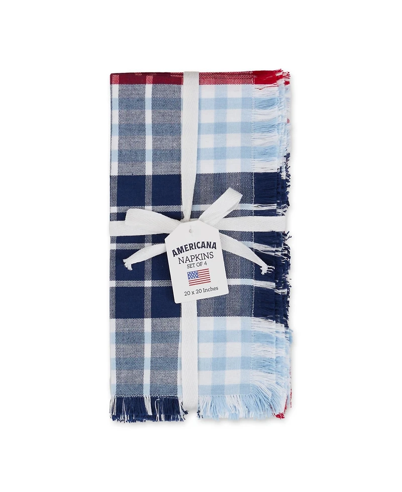 Design Imports Liberty Plaid Fringed Napkins, Set of 4