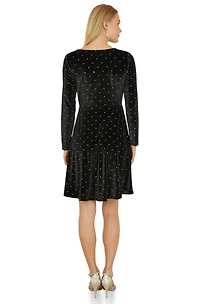 Yumi Women's Diamante Long-Sleeve Skater Dress
