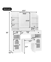 Streamdale Furniture Led Vanity Desk with Mirror, Rgb Lights, Storage, and Stool