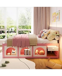 Streamdale Furniture Wooden Platform Bed w/ Bookshelf, Led, Drawer