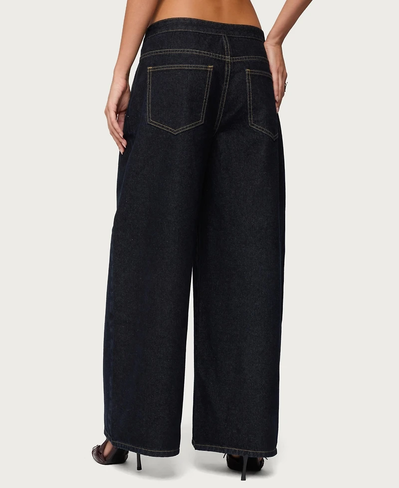 Edikted Women's Frida Buttoned Low Rise Baggy Jeans