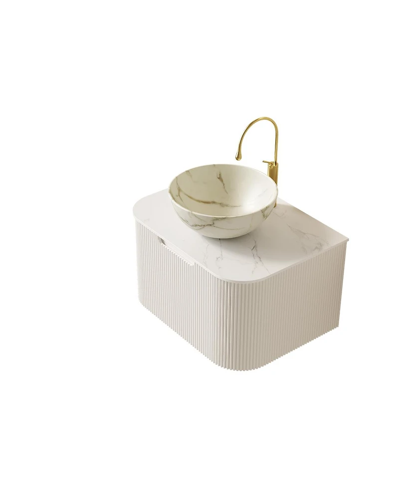 Sillysis Wall Mounted Bathroom Vanity, Matte Bowl Ceramic Basin, Sintered Stone Top