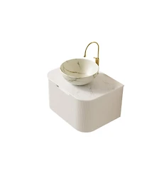 Sillysis Wall Mounted Bathroom Vanity, Matte Bowl Ceramic Basin, Sintered Stone Top