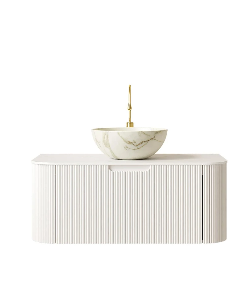 Sillysis Wall Mounted Bathroom Vanity, Matte Bowl Ceramic Basin, Sintered Stone Top