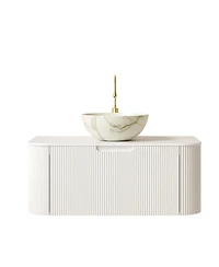 Sillysis Wall Mounted Bathroom Vanity, Matte Bowl Ceramic Basin, Sintered Stone Top