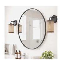 Single Light Wall Sconce Rattan Shade Rustic Wicker Wall Light Fixture for Bathroom Bedroom Living Room