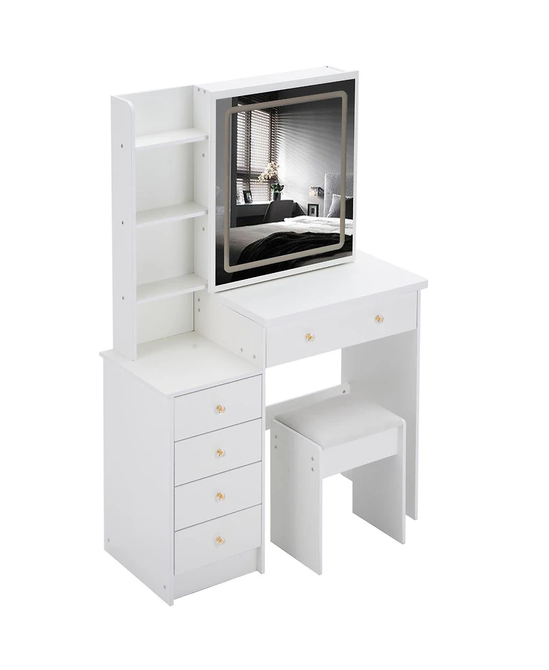 Streamdale Furniture 37 inches Vanity Table Stool, Led Mirror, 2AC, 2USB, Hair Dryer Stand