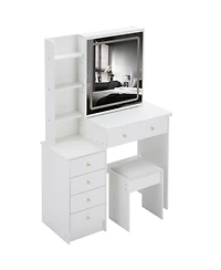 Streamdale Furniture 37 inches Vanity Table Stool, Led Mirror, 2AC, 2USB, Hair Dryer Stand